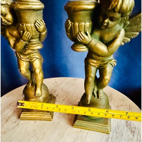 Golden Cherub Vintage Candle Holders , Set of Angel Candleholders - Picture 7 of 10
